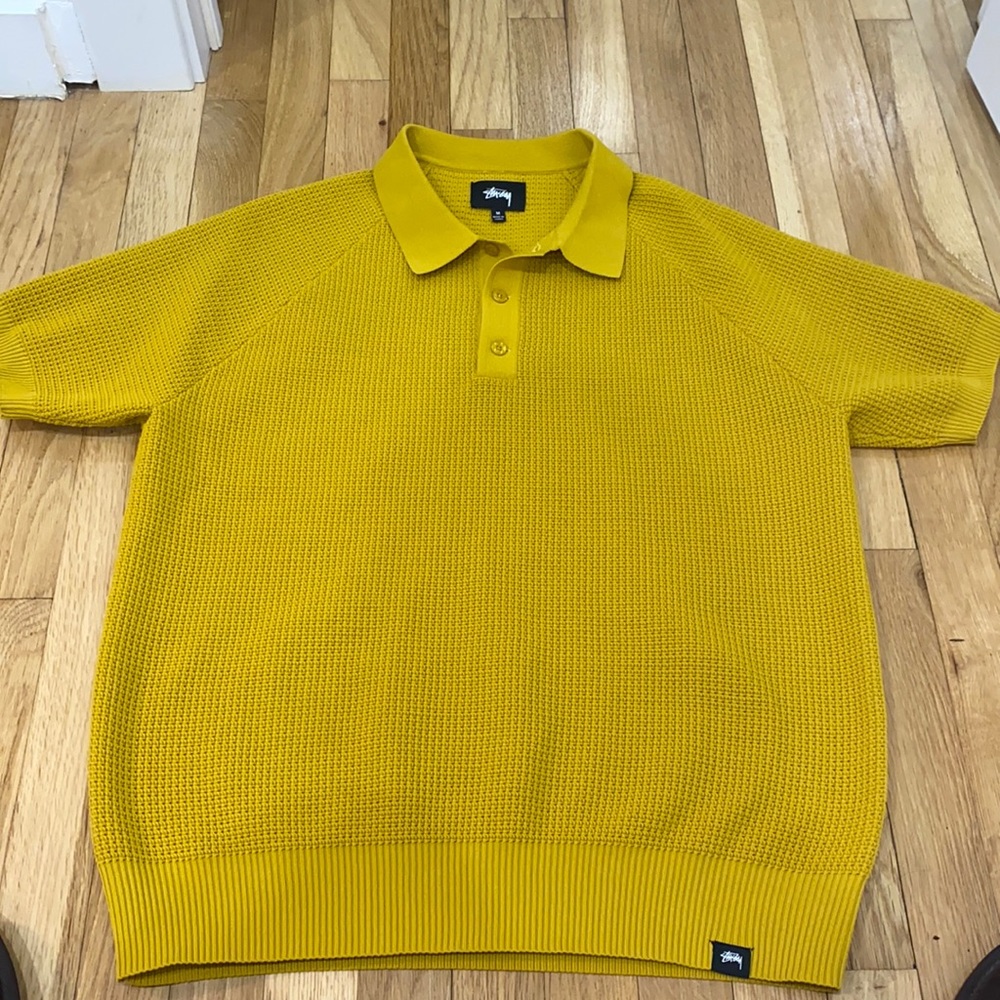 Stussy yellow button collar shirt- size M